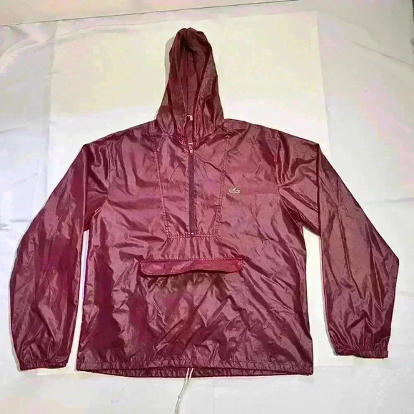 Vintage 70s IZOD Lacoste Lightweight Maroon Rain Jacket Hoodie Mens Size Large - Picture 1 of 9